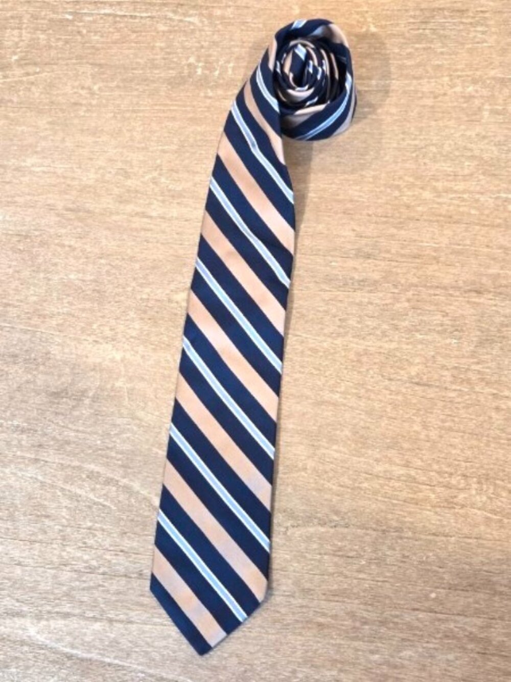 Hart Schaffner Marx Gold/Navy/Light Blue Striped Repp Tie (3.5") (XL)